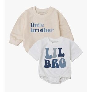 NEW 2pc Little Brother Bodysuit, One Pc, Snap, Boy 12-18 Mths Short Long Sleeve‎